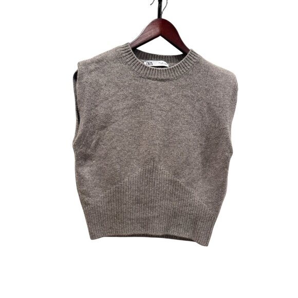 ZARA Knit Sleeveless Sweater Vest Gray Women’s Size Large - Picture 2 of 5